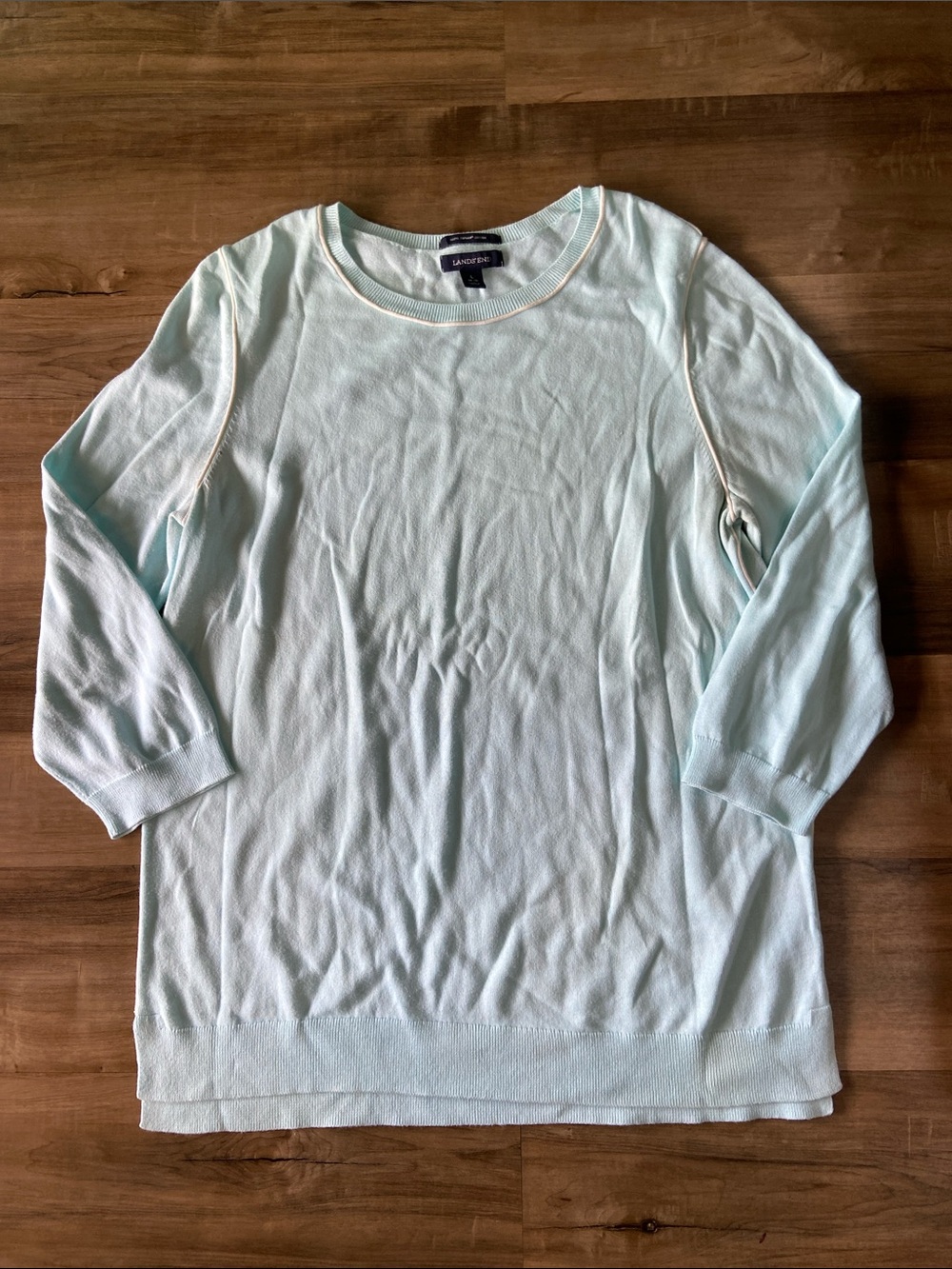 Lands' End Light Aqua Long-Sleeve Knit Sweater